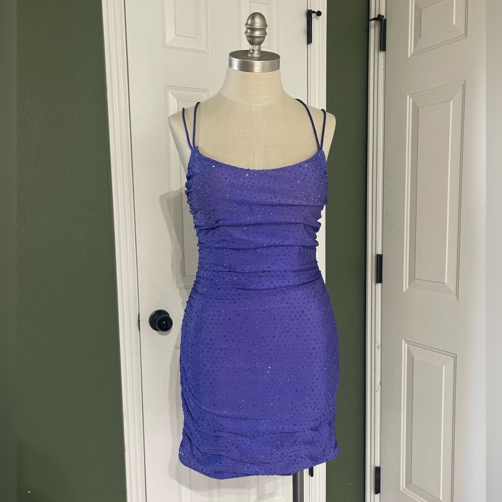 Sherri Hill Size 6 53988 Embellished Mini Dress Blue Lace Up Homecoming Formal